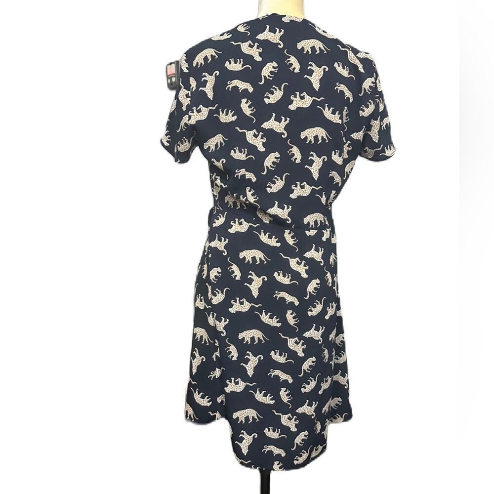 J. Crew Cheetah Navy Blue Mini Wrap Dress Size 2 L6954 SU19 Short Sleeve - Picture 4 of 7
